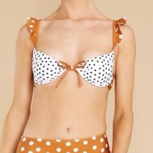 Minkpink NWT Sana Polka Dot Contrast Ruffle Strap Push Up Bikini Top XS